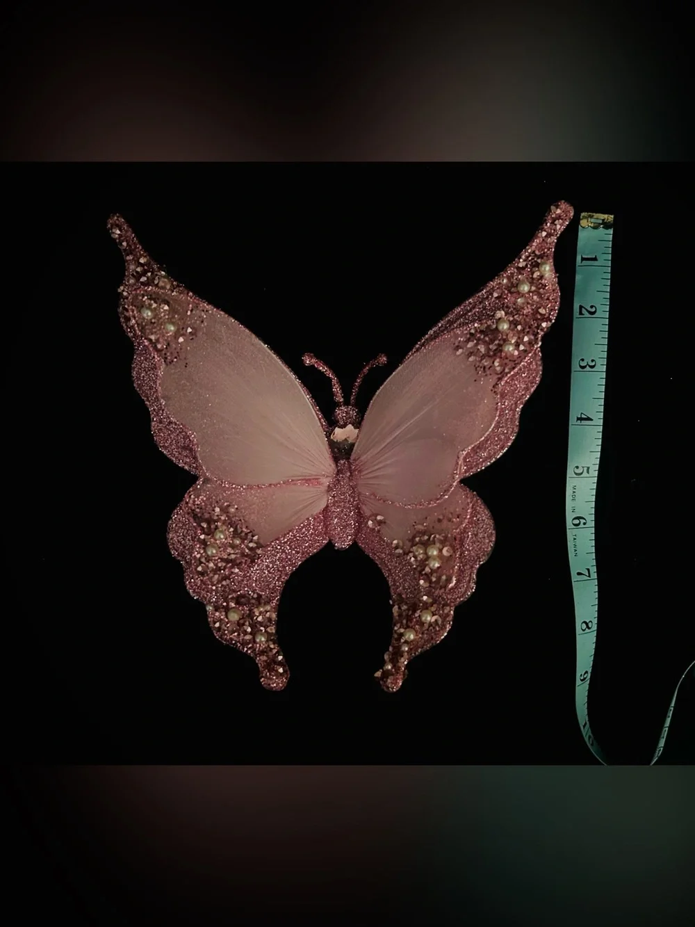 7ct Glitter Pink Butterfly Decorative Christmas Clip Tree Ornament